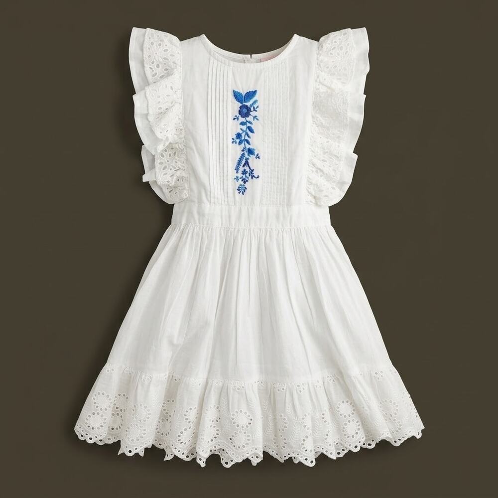 219-Coco and Ginger Girls White Cotton Embroidered Honore Dress Size 4 NWT